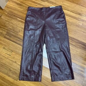 Chico's Faux Leather Crop Pants Cherry Brunette Straight Leg Women's Size 14 NWT